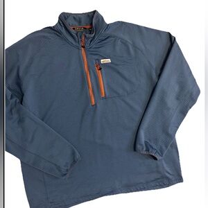 Orvis Men's Blue Zip-Up Sweater with Orange Trim